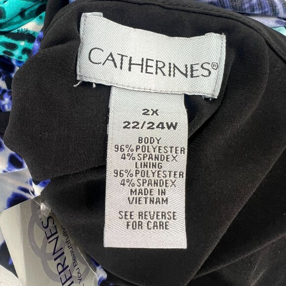 Catherines 2X 22W Blue Green Abstract Print Maxi Dress Sleeveless V-Neck - Picture 3 of 8